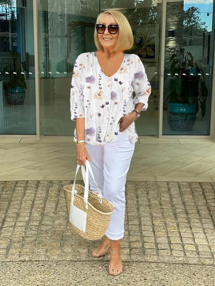 Lualhati – Floral Blouse with Button Placket
