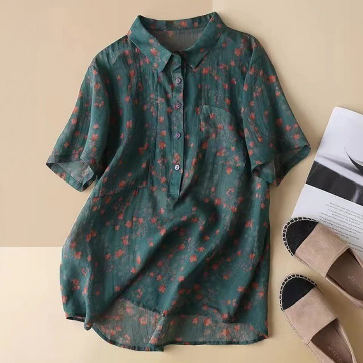 Maribel – Floral Shirt Blouse with Half Button Placket