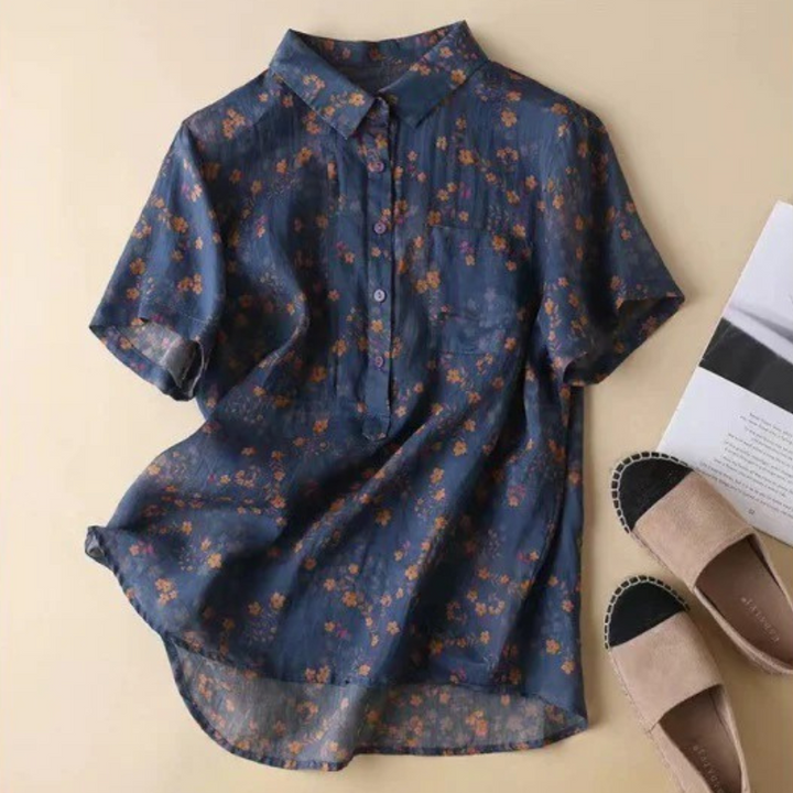 Maribel – Floral Shirt Blouse with Half Button Placket