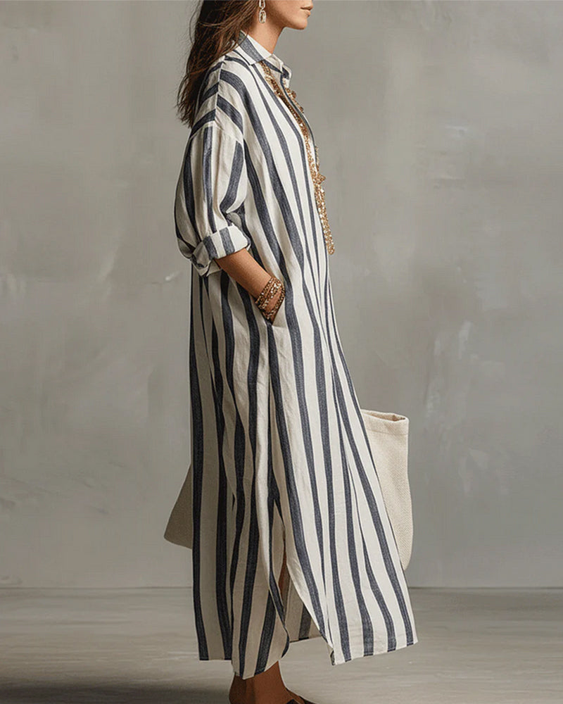 Dorothy | Striped Dress with Lapel Collar