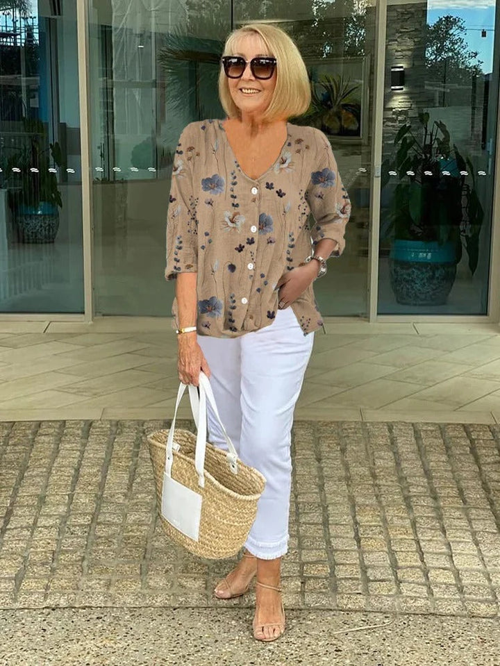 Lualhati – Floral Blouse with Button Placket