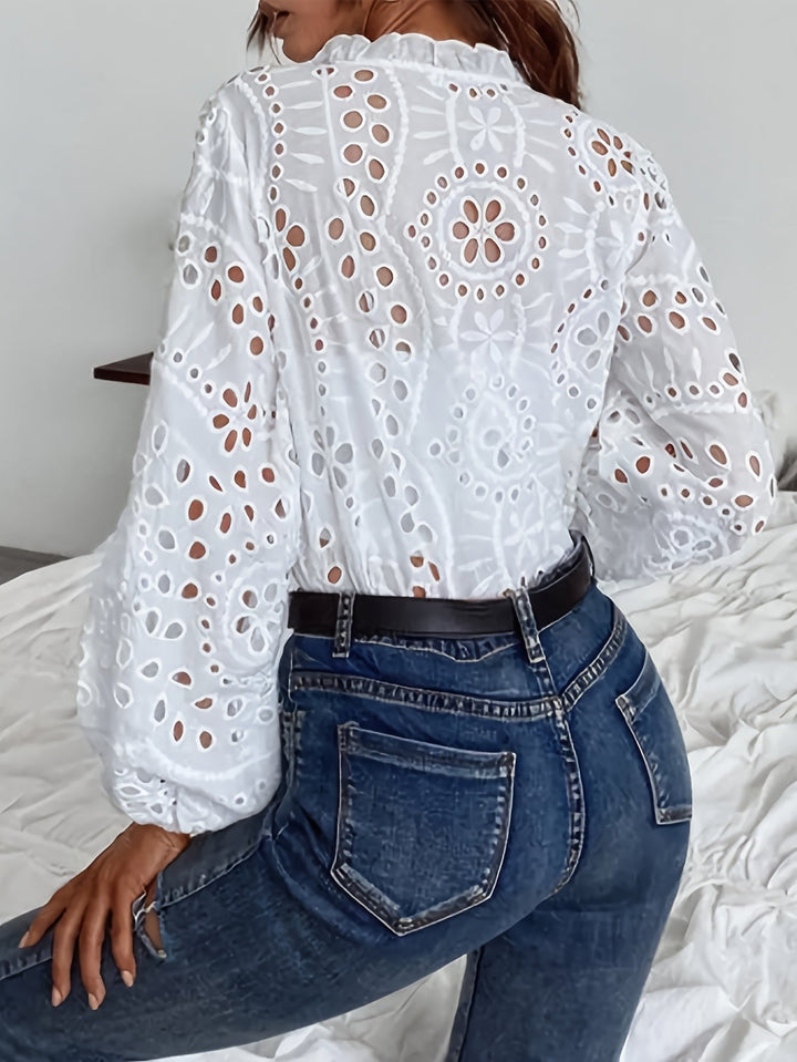 Roselina – Embroidered Long-Sleeve Blouse with Cut-Out Pattern