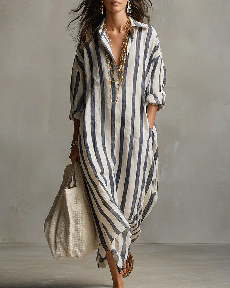 Dorothy | Striped Dress with Lapel Collar