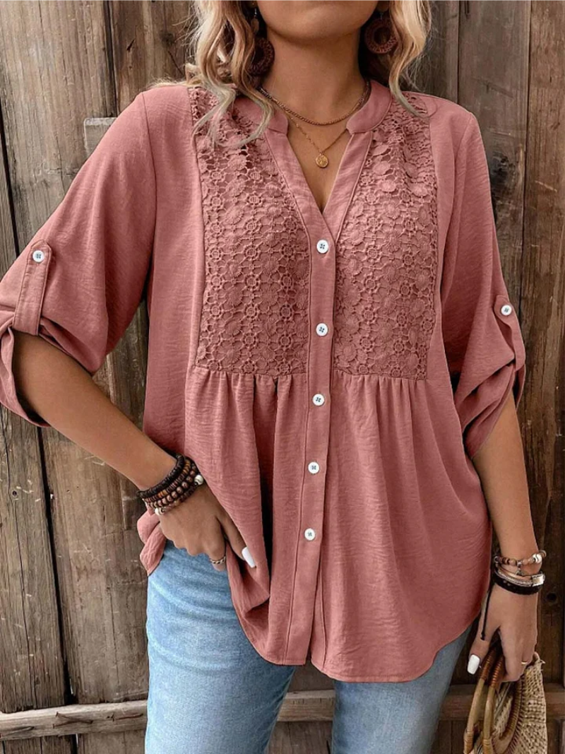 Rachel – Blouse with V-neck and Buttons