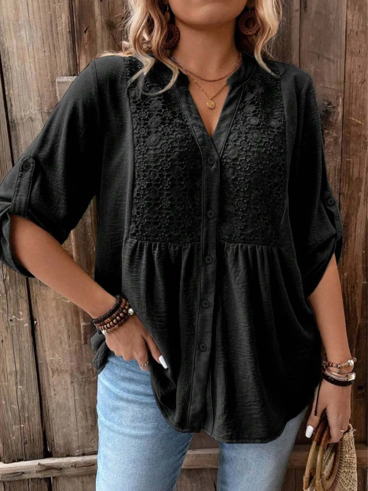 Rachel – Blouse with V-neck and Buttons