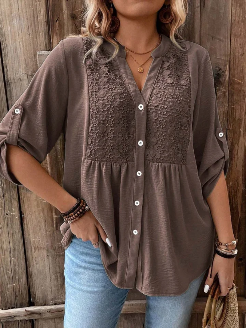 Rachel – Blouse with V-neck and Buttons
