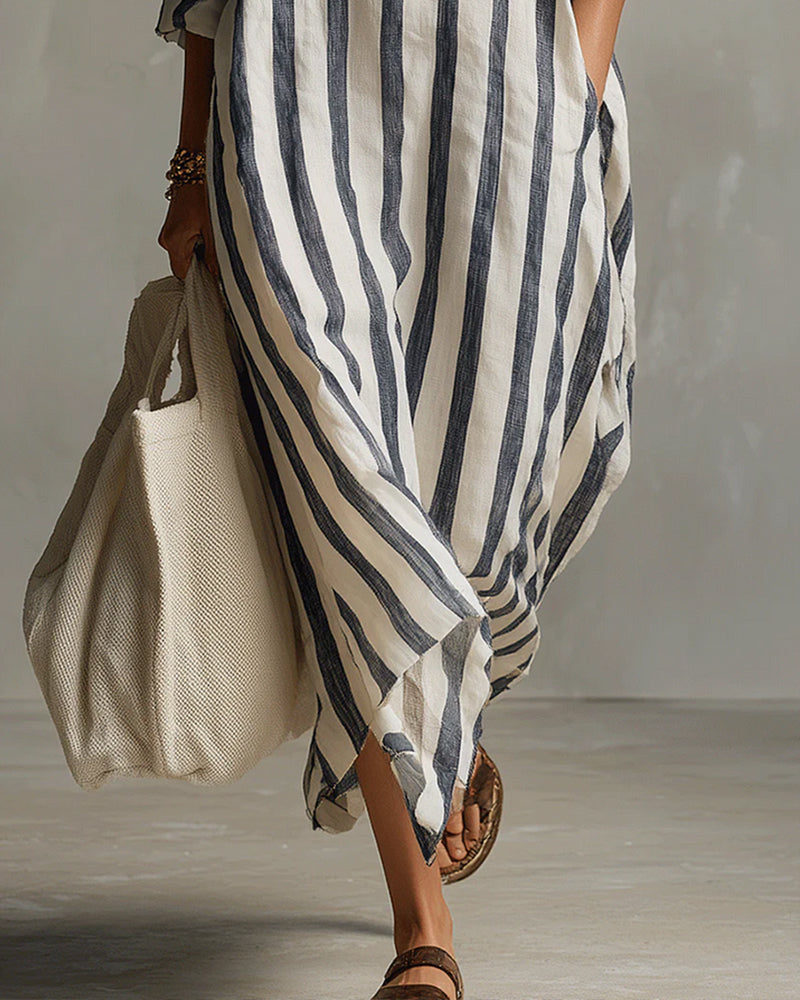 Dorothy | Striped Dress with Lapel Collar