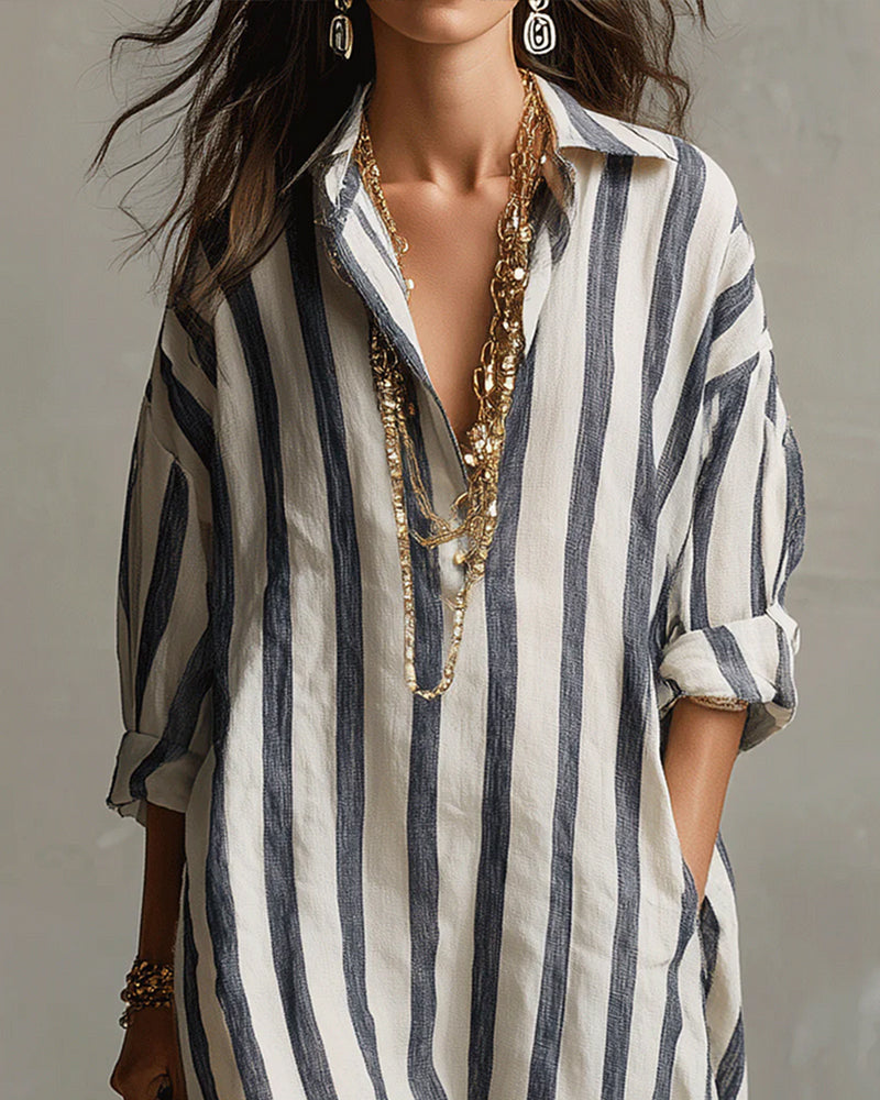 Dorothy | Striped Dress with Lapel Collar