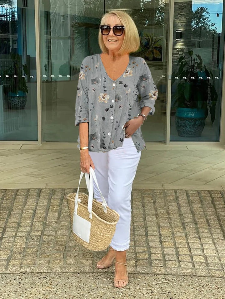 Lualhati – Floral Blouse with Button Placket