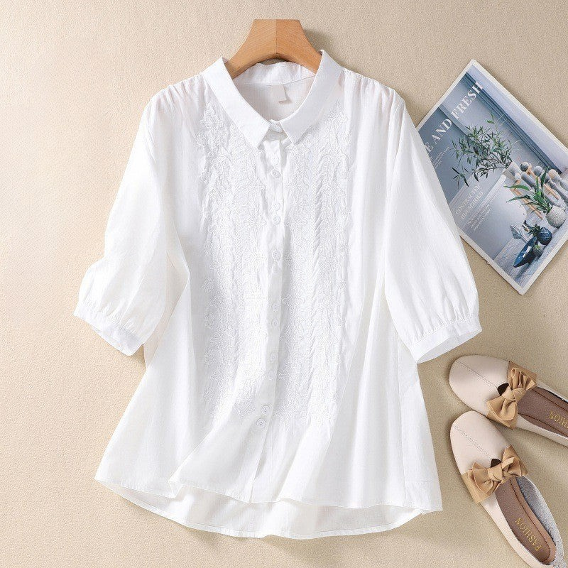 Marnie – Embroidered Blouse with Button Placket