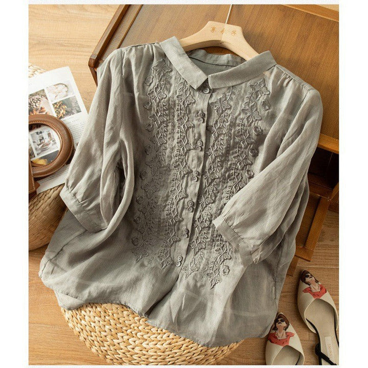 Marnie – Embroidered Blouse with Button Placket