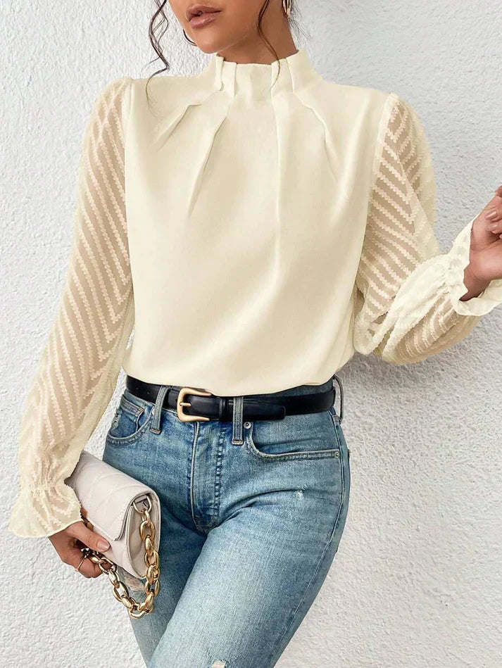 Tegan – Pleated Blouse with Sheer Sleeves