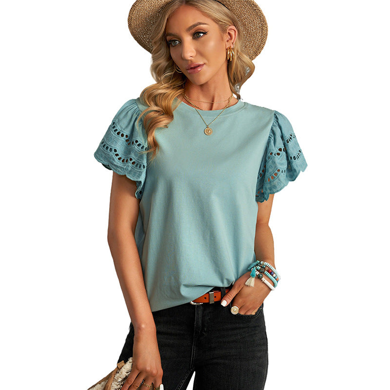 Noelle – Broderie Blouse with Ruffled Sleeves