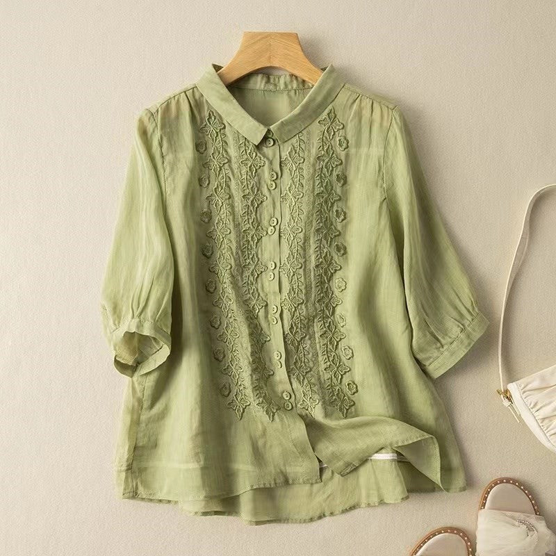 Marnie – Embroidered Blouse with Button Placket