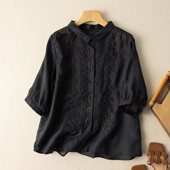 Marnie – Embroidered Blouse with Button Placket