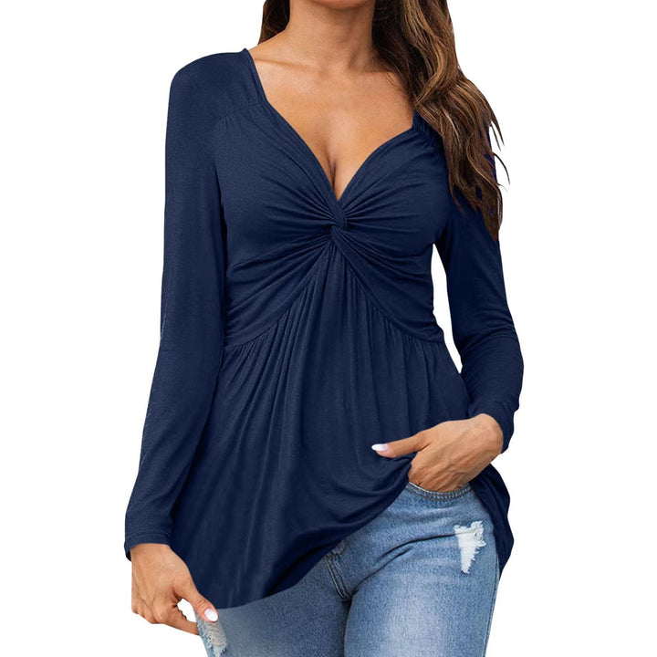 Celine – Long Sleeve Knot Top with V-Neck