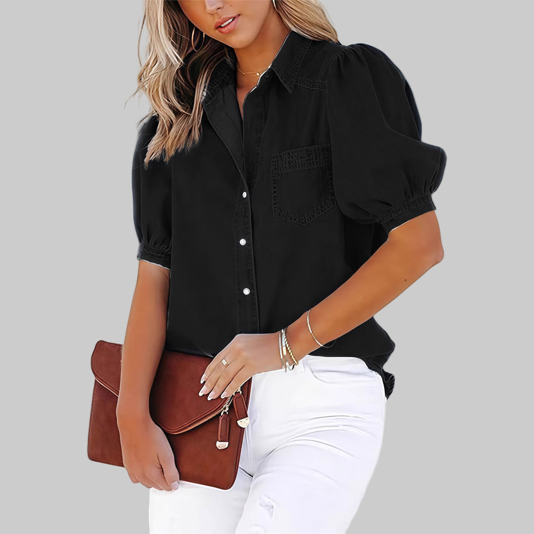 Teresia – Puff Sleeve Blouse with Button Placket