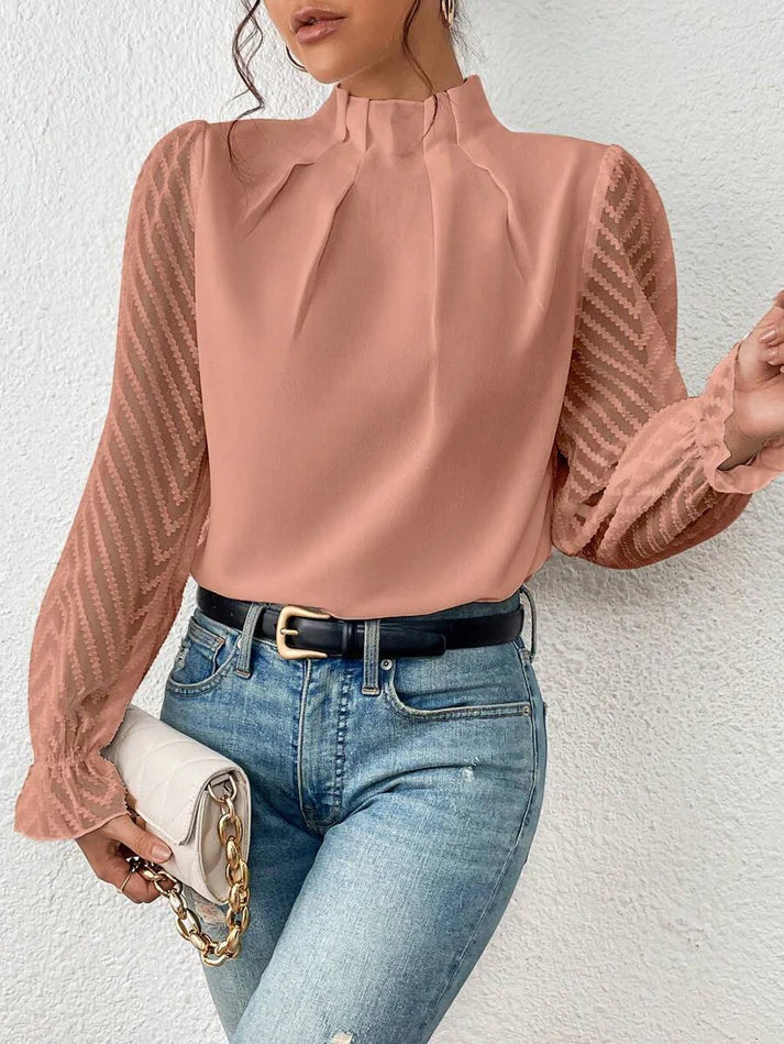 Tegan – Pleated Blouse with Sheer Sleeves
