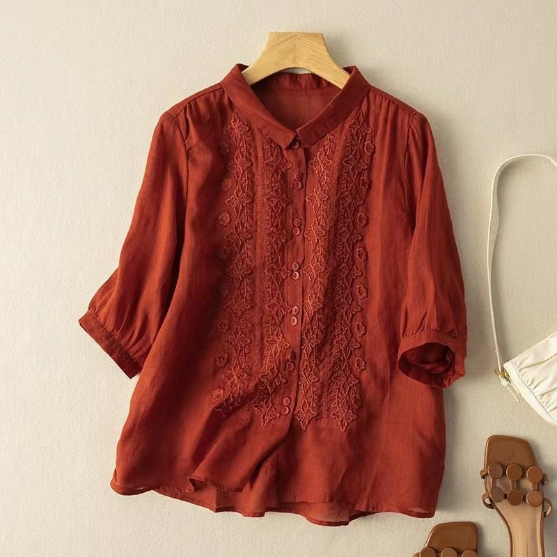 Marnie – Embroidered Blouse with Button Placket