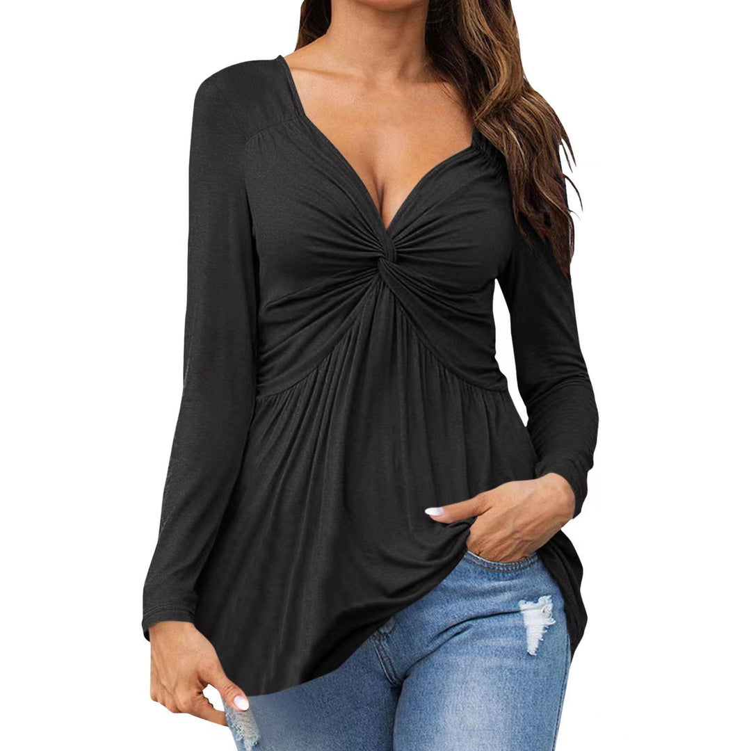 Celine – Long Sleeve Knot Top with V-Neck