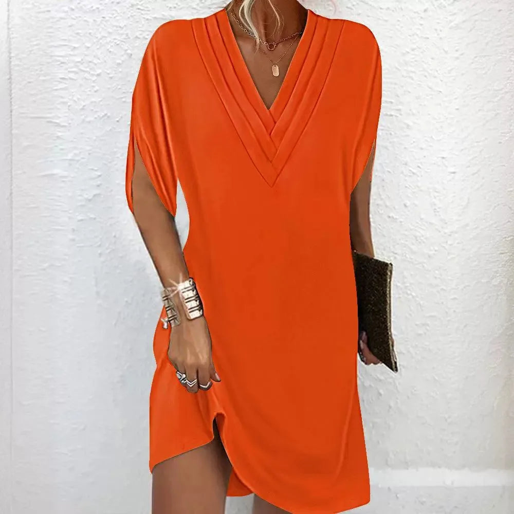 Quinty - Elegant V-neck Pullover Dress