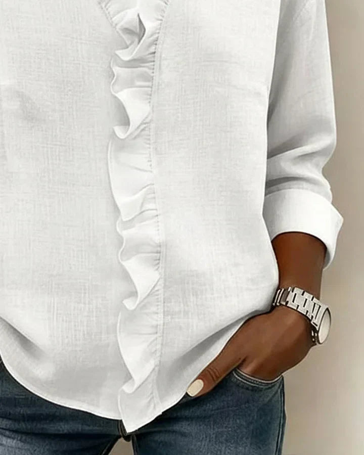 Amora | Blouse with Ruffles, V-Neck and Long Sleeves