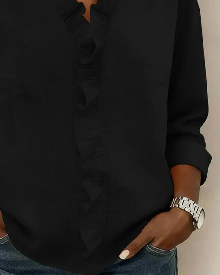 Amora | Blouse with Ruffles, V-Neck and Long Sleeves