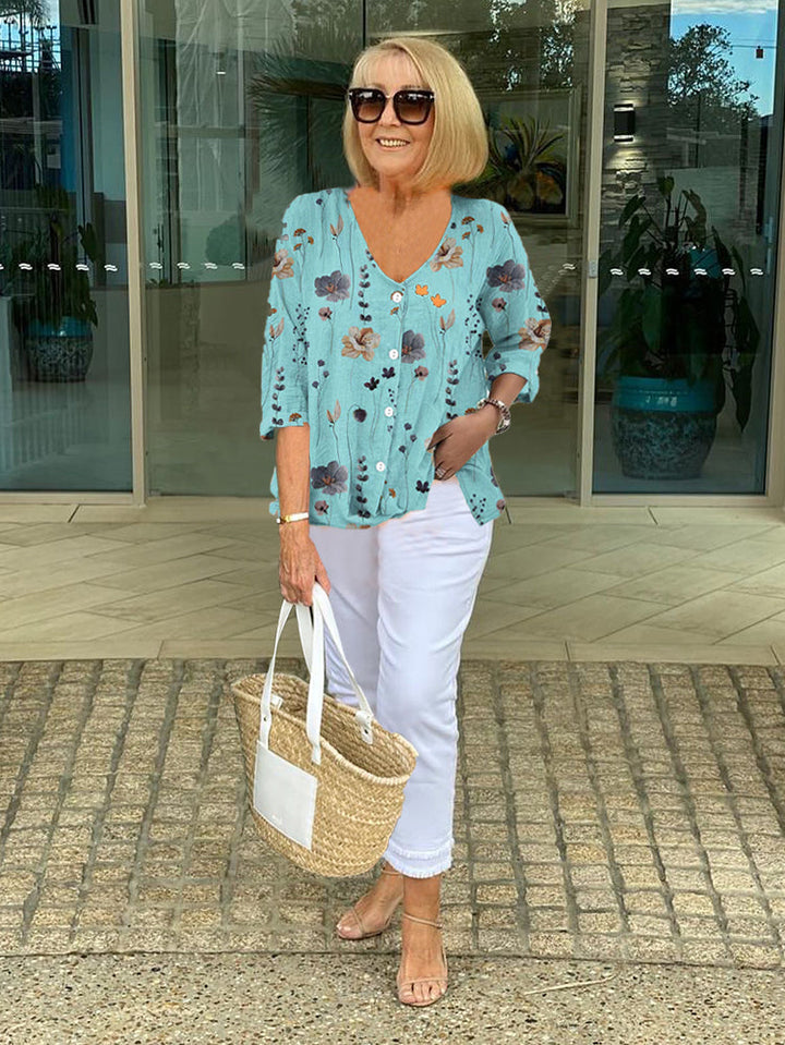 Lualhati – Floral Blouse with Button Placket