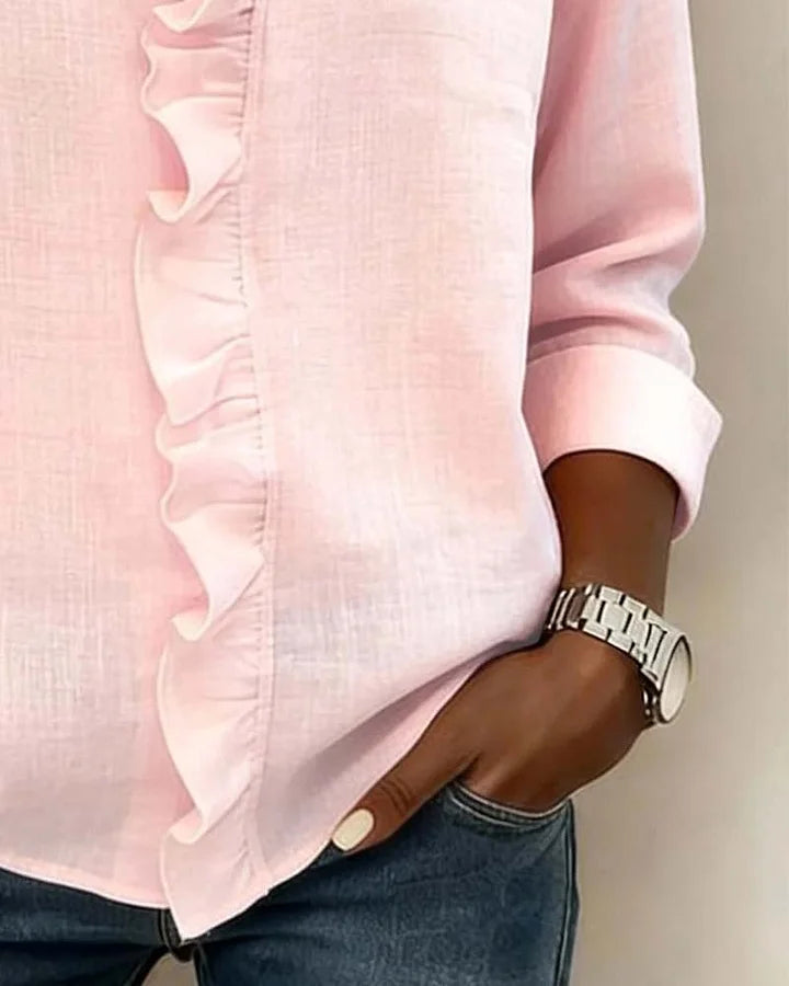 Amora | Blouse with Ruffles, V-Neck and Long Sleeves