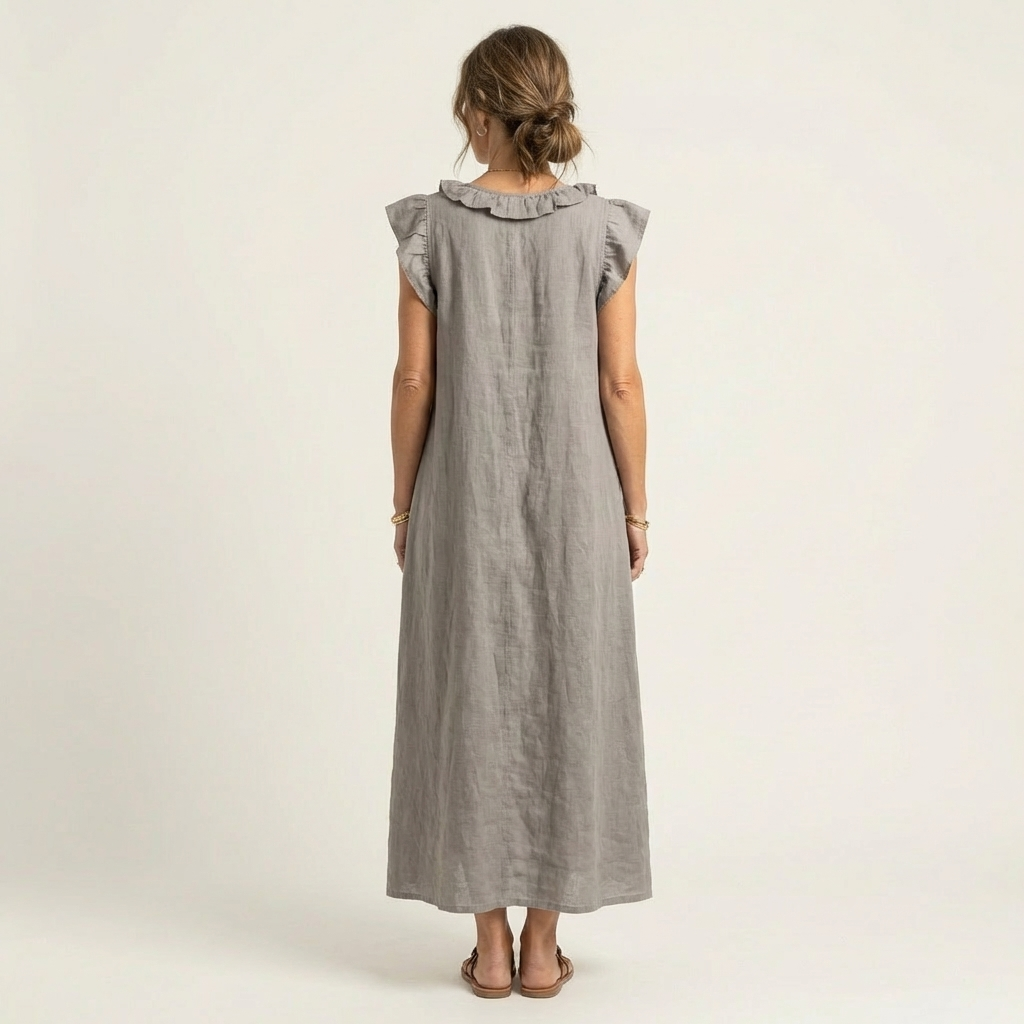 Josette | Ruffled V-Neck Linen Maxi Dress
