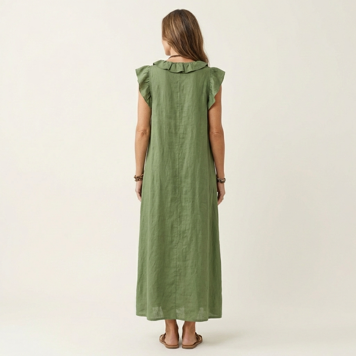 Josette | Ruffled V-Neck Linen Maxi Dress