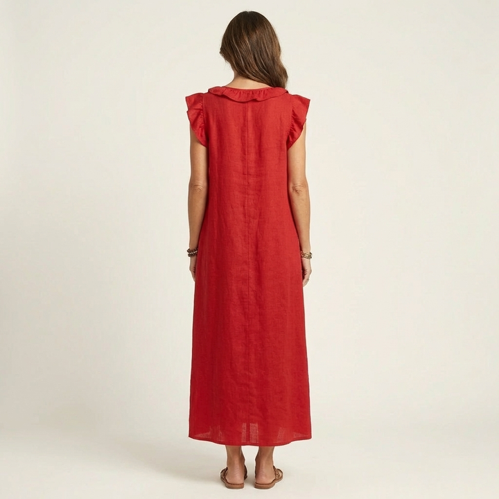 Josette | Ruffled V-Neck Linen Maxi Dress