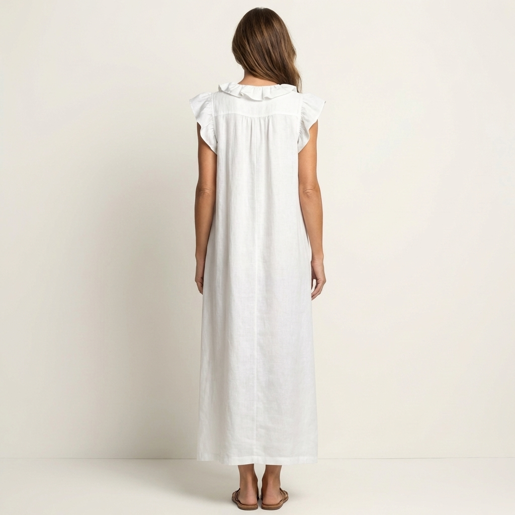 Josette | Ruffled V-Neck Linen Maxi Dress