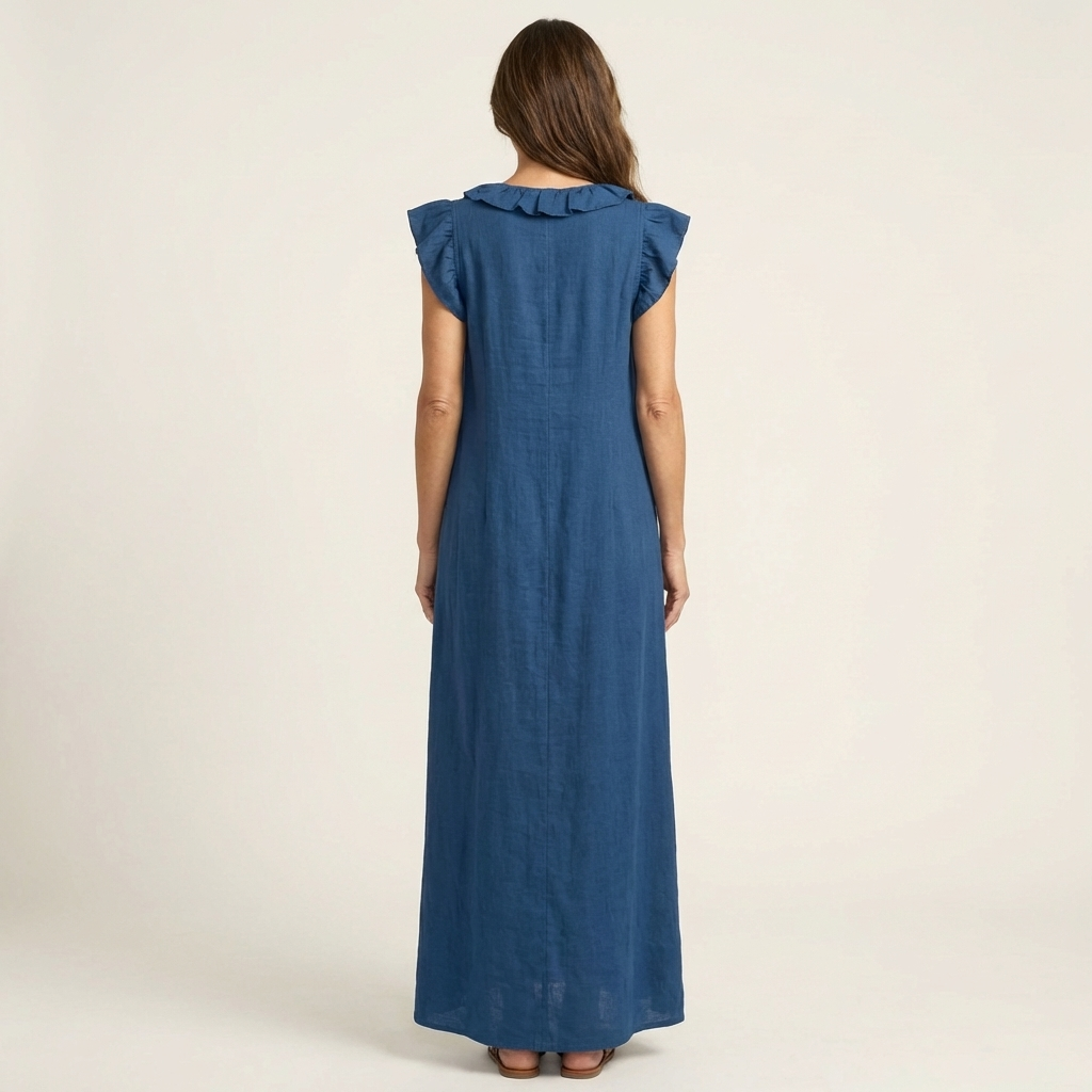 Josette | Ruffled V-Neck Linen Maxi Dress