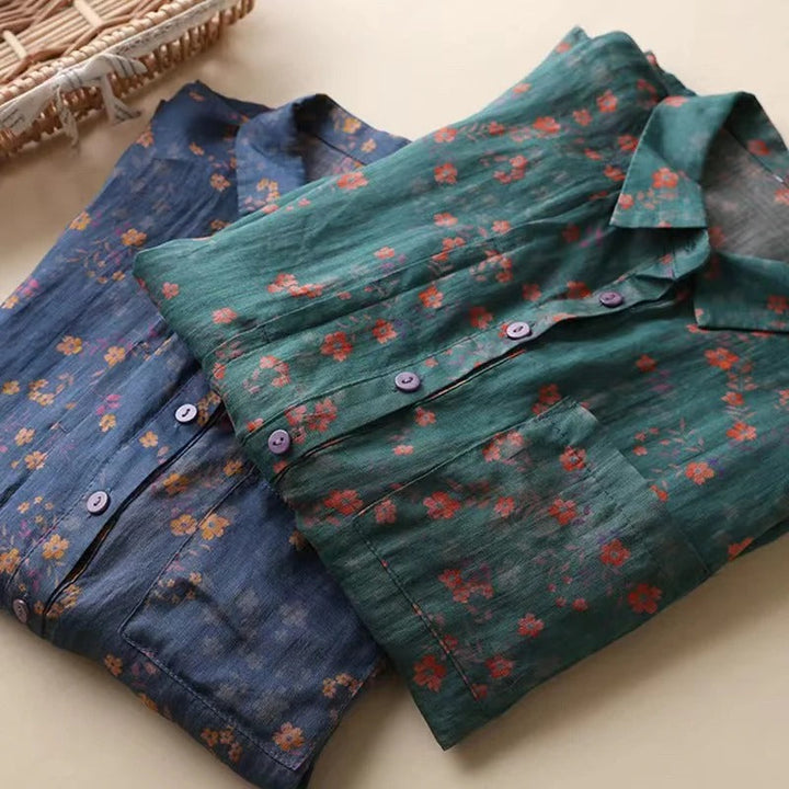 Maribel – Floral Shirt Blouse with Half Button Placket