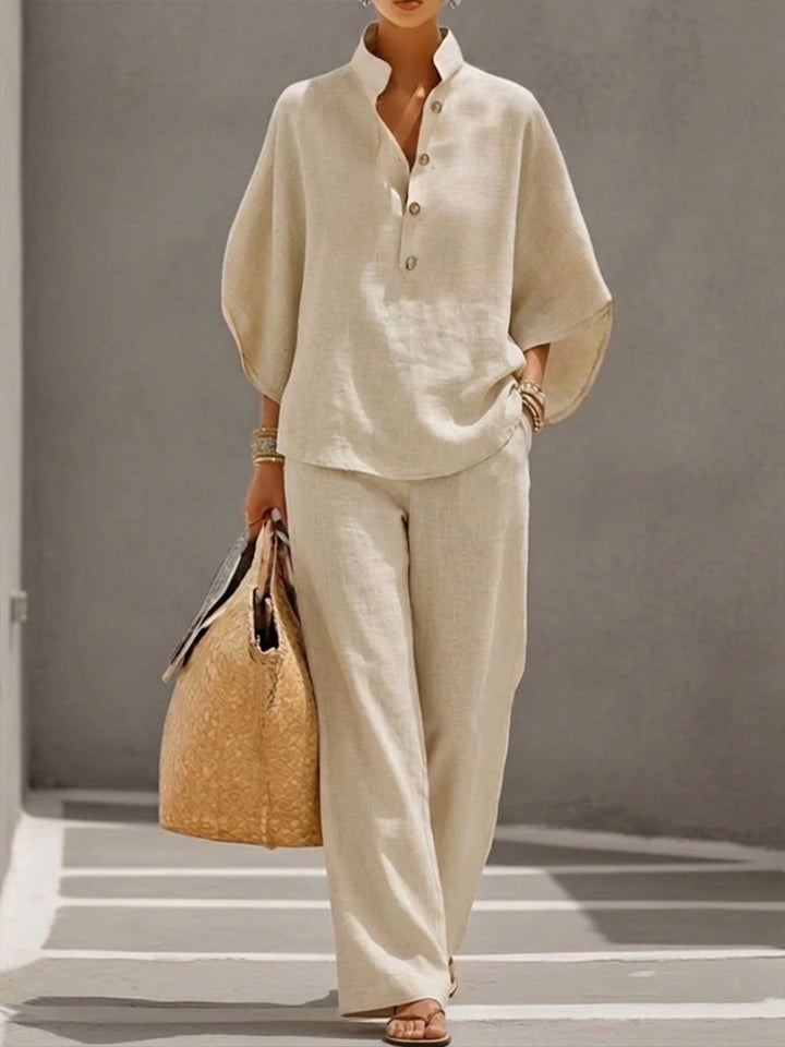 Mariel | Cotton Linen Batwing Sleeve Wide Leg Set