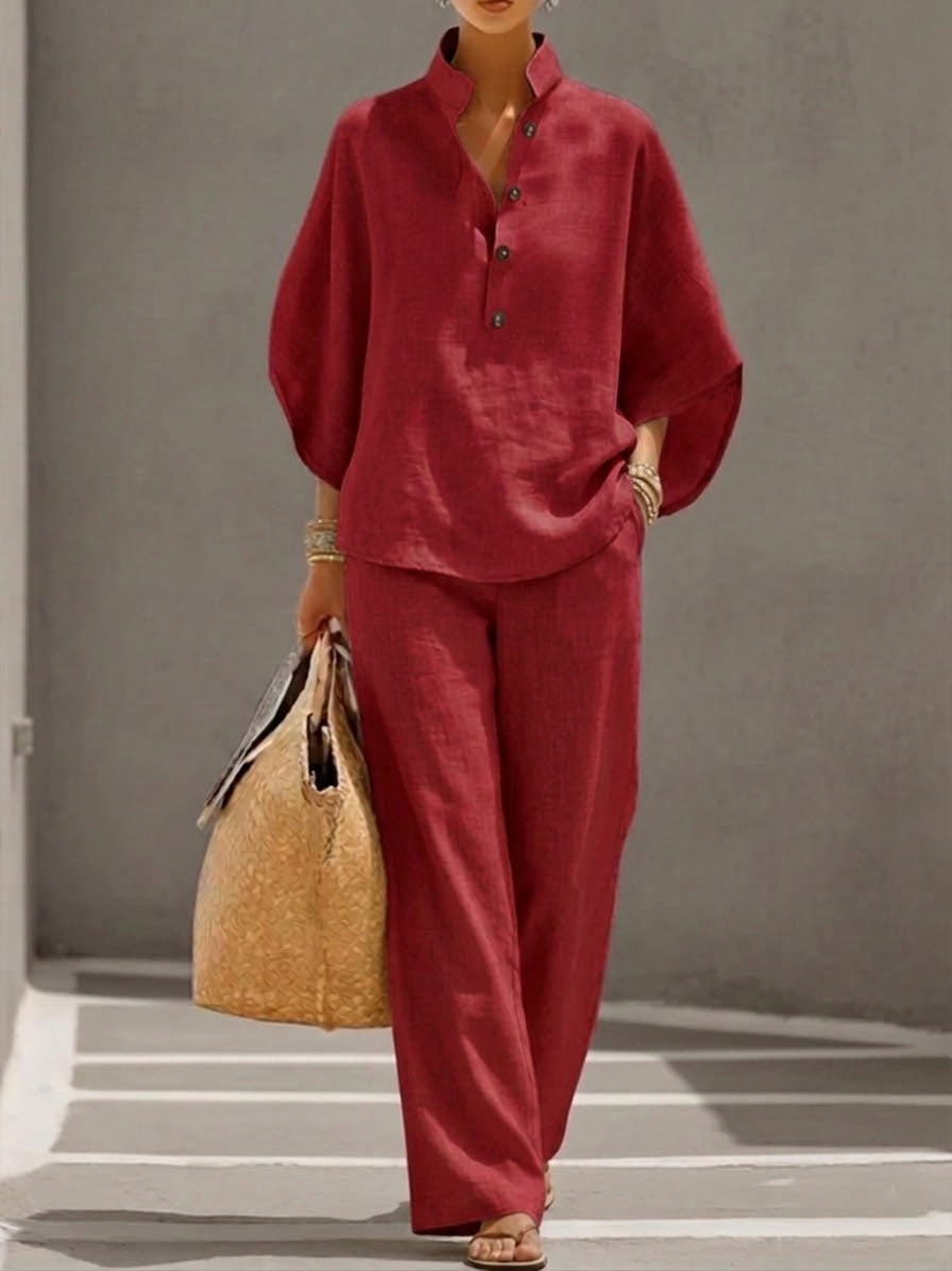 Mariel | Cotton Linen Batwing Sleeve Wide Leg Set