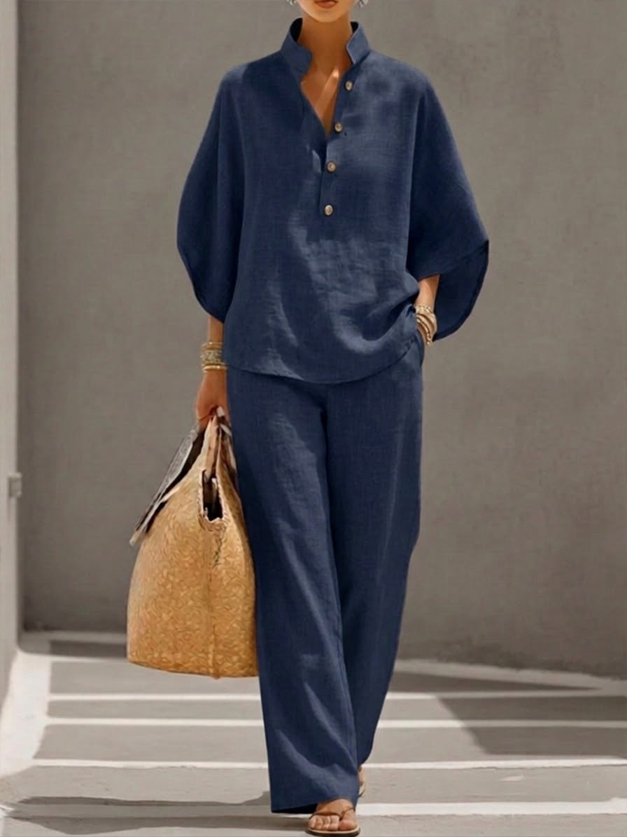 Mariel | Cotton Linen Batwing Sleeve Wide Leg Set