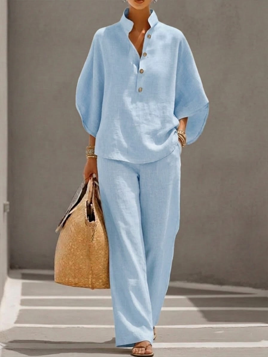 Mariel | Cotton Linen Batwing Sleeve Wide Leg Set