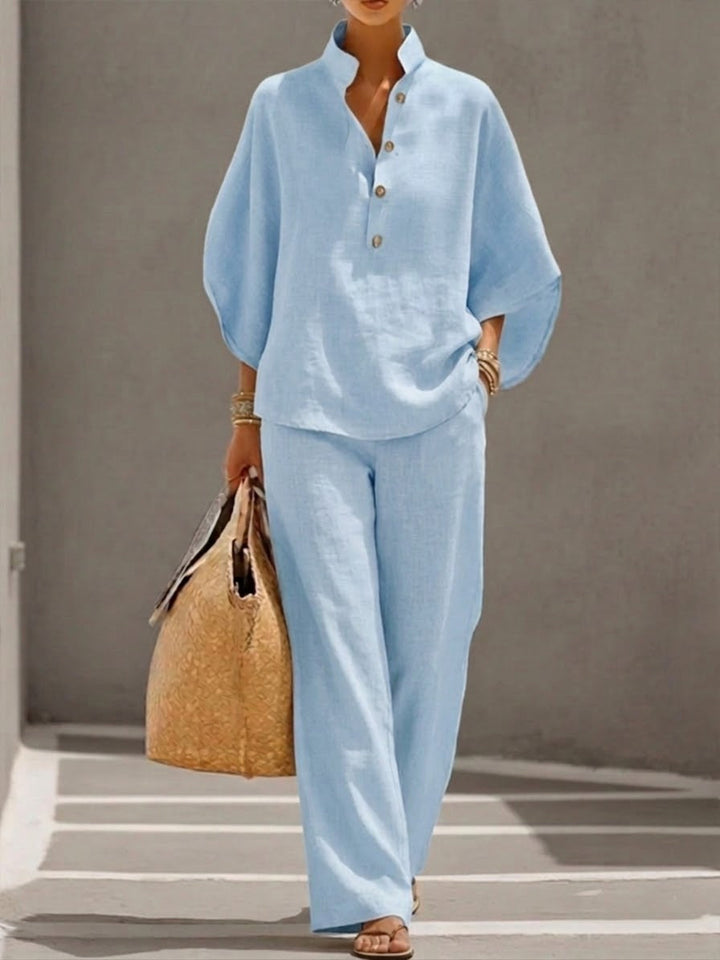 Mariel | Cotton Linen Batwing Sleeve Wide Leg Set
